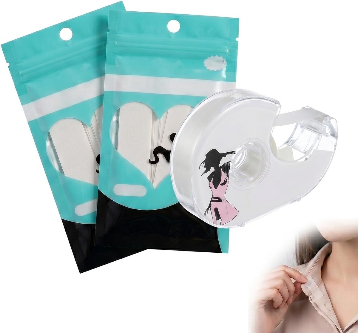 Dubbelzijdig plakband voor kleding - 72 strips en 5 m rol - onzichtbare fashion tape - voorkomt wegglijden - SnelShoppen
