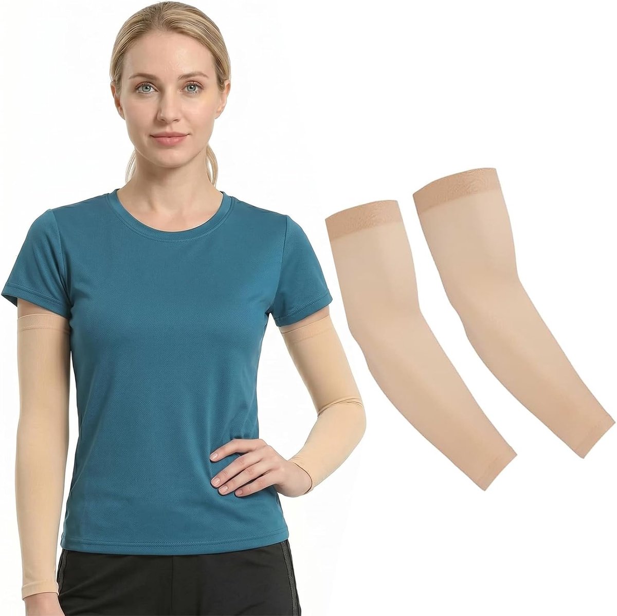 Armmanchetten Beige - hoge elasticiteit nylon - verbergt littekens en tatoeages - perfecte dekking - SnelShoppen