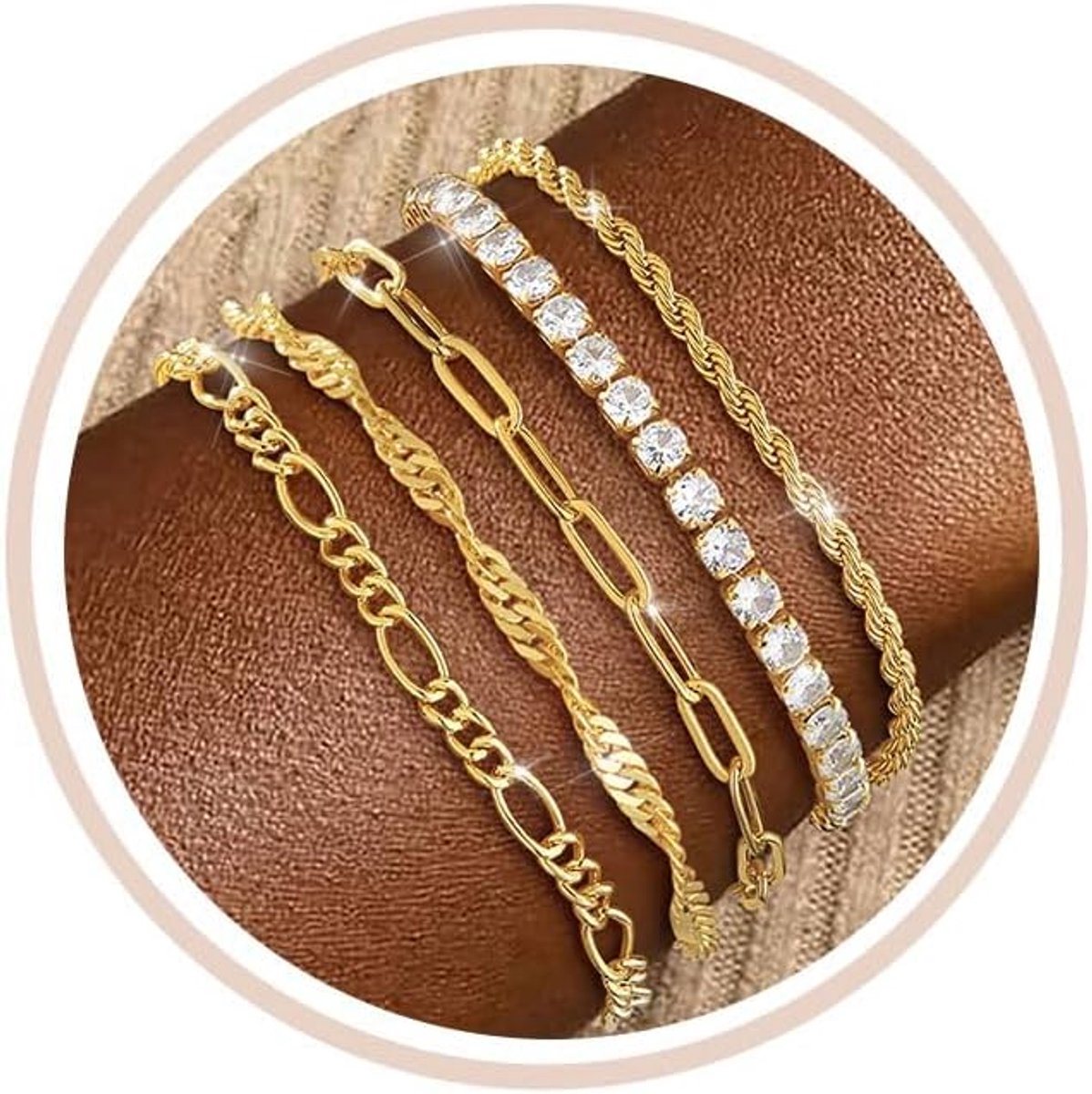 Vrouwenarmbanden set 5 stuks - goud zilver - waterbestendig - verstelbaar en stapelbaar - SnelShoppen