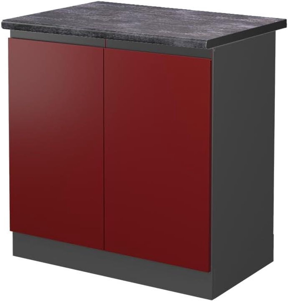 Wastafelkast - Spoelbakonderkast Keukenkast - Keuken Organiseren - Greeploos Design - 80 cm - Rood Antraciet