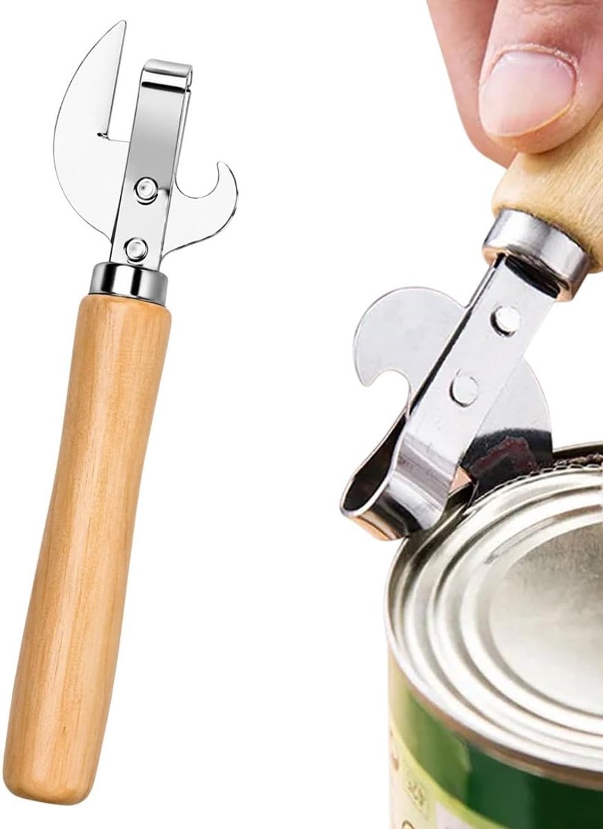 Blikopener voor blikjes en flessen - ergonomisch houten handvat - veelzijdig gebruik - ideaal voor picknicks - ShopVlot