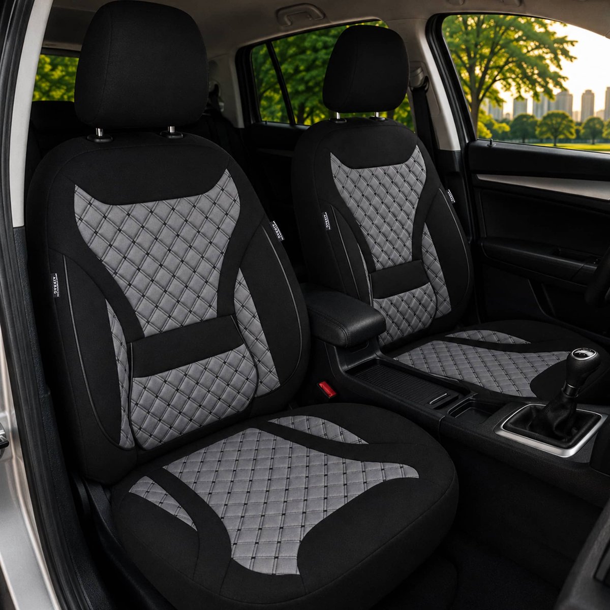 Autostoelhoezen voor Hyundai i30 BJ 2007-12 – Stoelhoezen voor bestuurder en passagier in Zwart/Grijs
