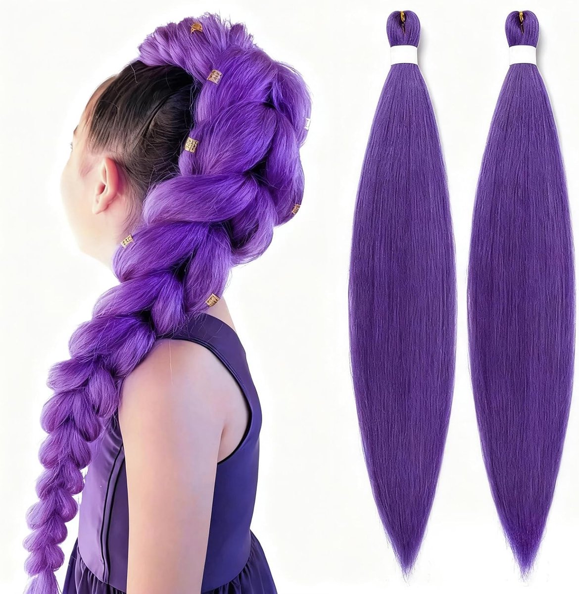 Vlecht Haar Extensions Paars - Synthetisch Haar - Duurzaam en Zacht - Ideaal voor Cosplay - ShopVlot