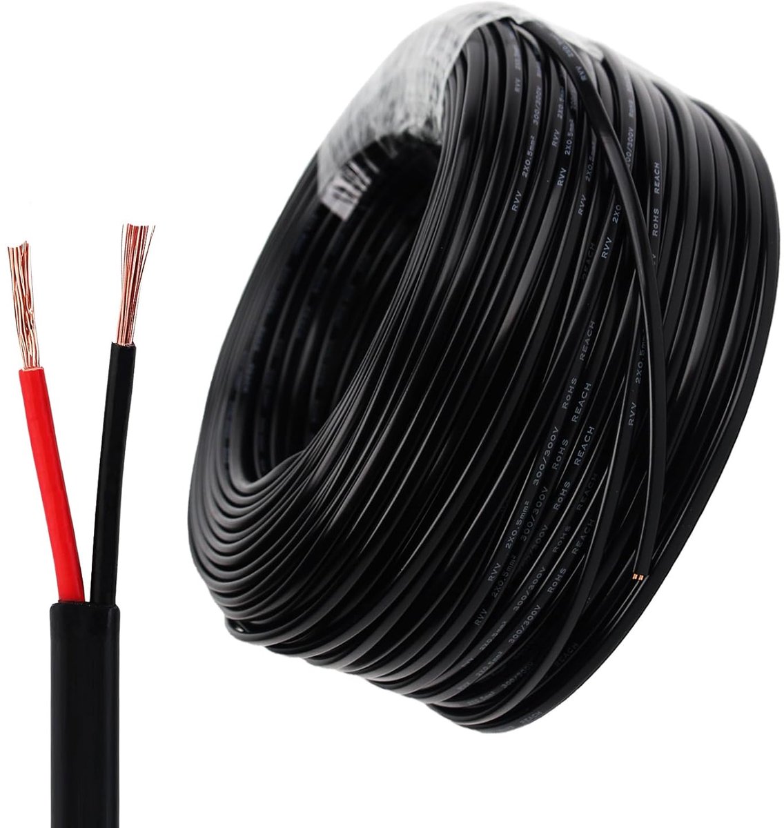 Elektrische kabel plat dubbel 2 aders 2 x 0,5 mm² - 12 V 24 V dunwandig - rood zwart koper - ShopVlot