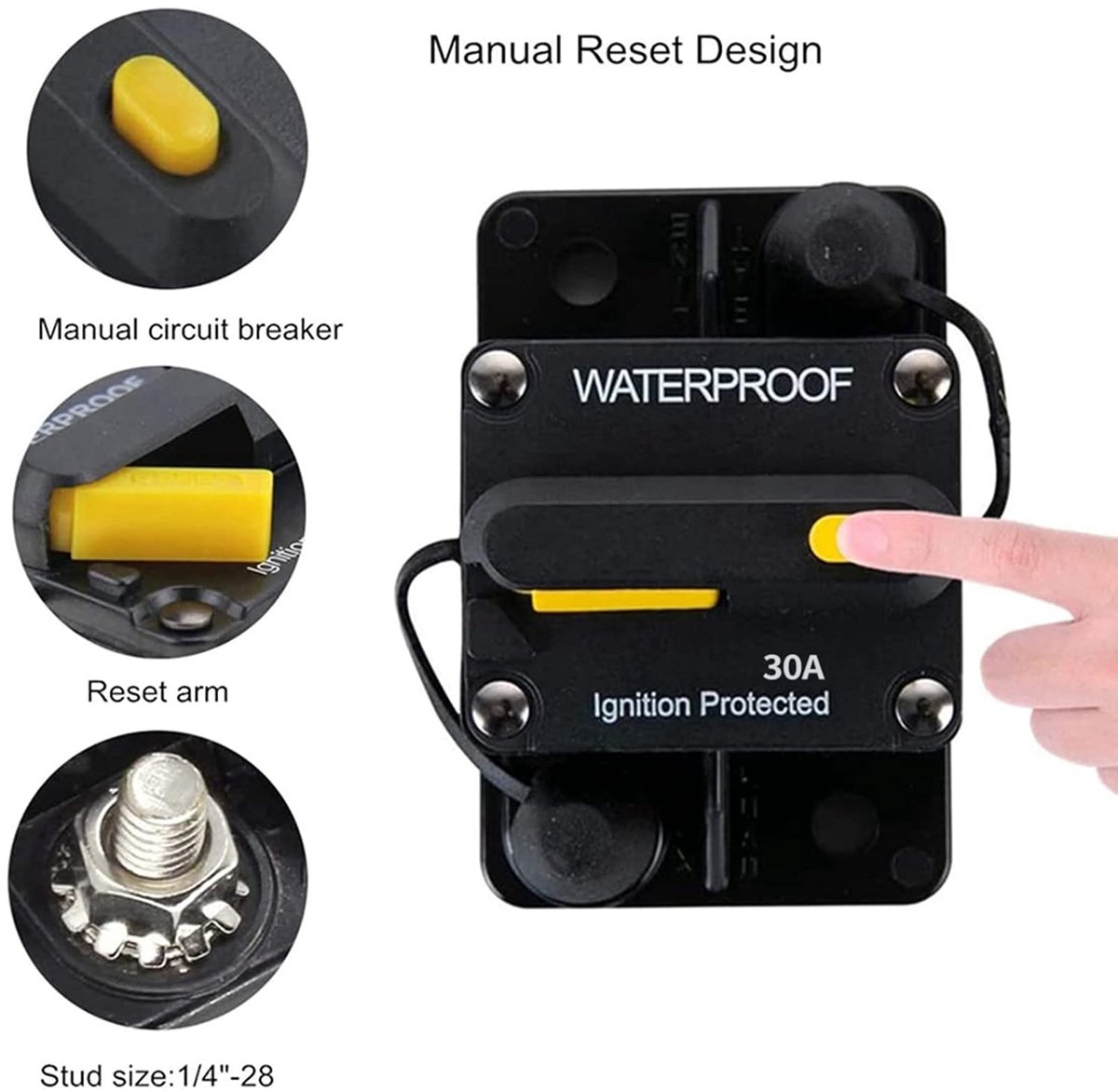 Auto stroomonderbreker 30A - 12V-48V DC - Waterdicht - Bescherming voor audio en video systemen - ShopVlot