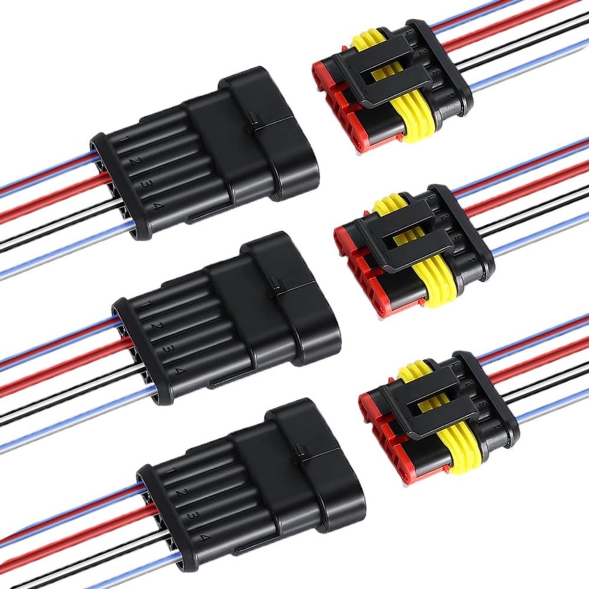 Waterdichte elektrische kabelconnectoren 4 pin - 16 AWG voorgemonteerd - IP65 bescherming - ShopVlot
