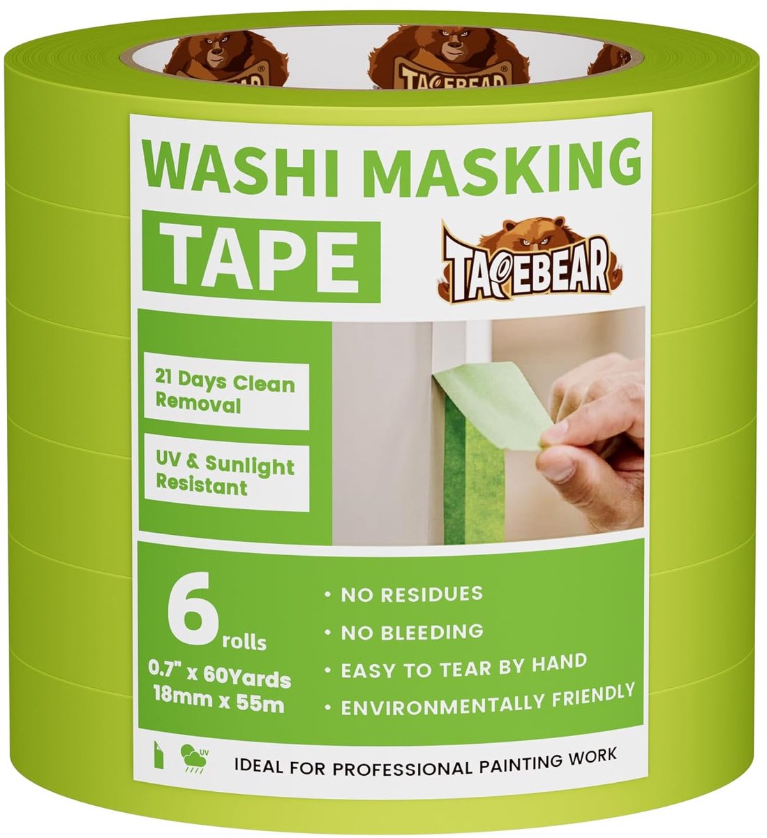 Verfband 18 mm x 55 m - Groene schilderstape - Medium hechting - Voor scherpe randen - ShopVlot