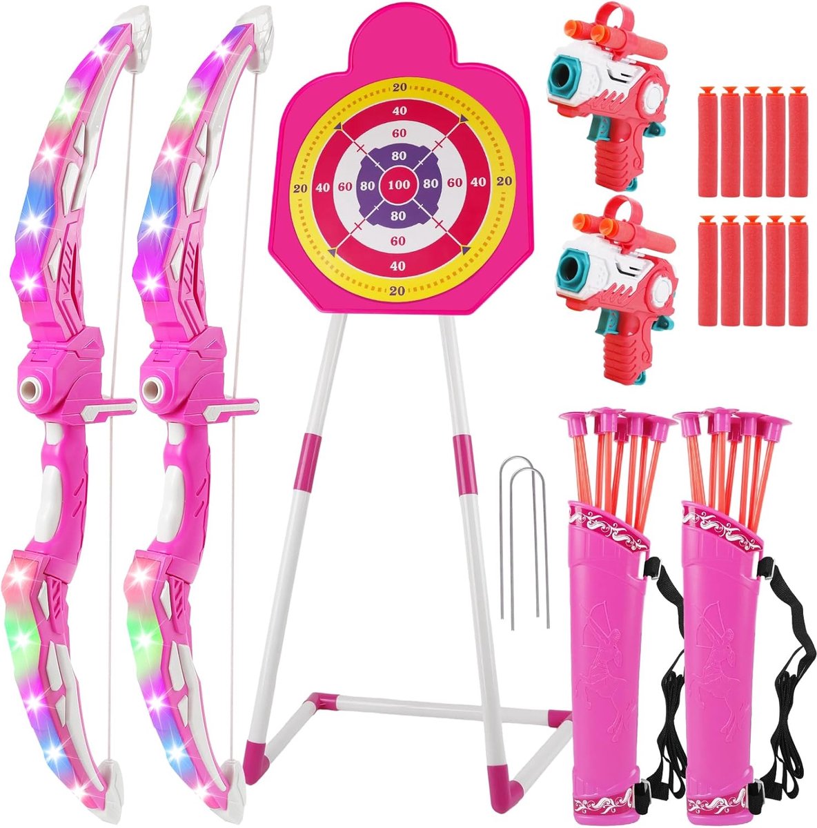 Boog en pijl set voor kinderen - met ledverlichting - 2 stuks - speelgoed voor binnen en buiten - ShopVlot