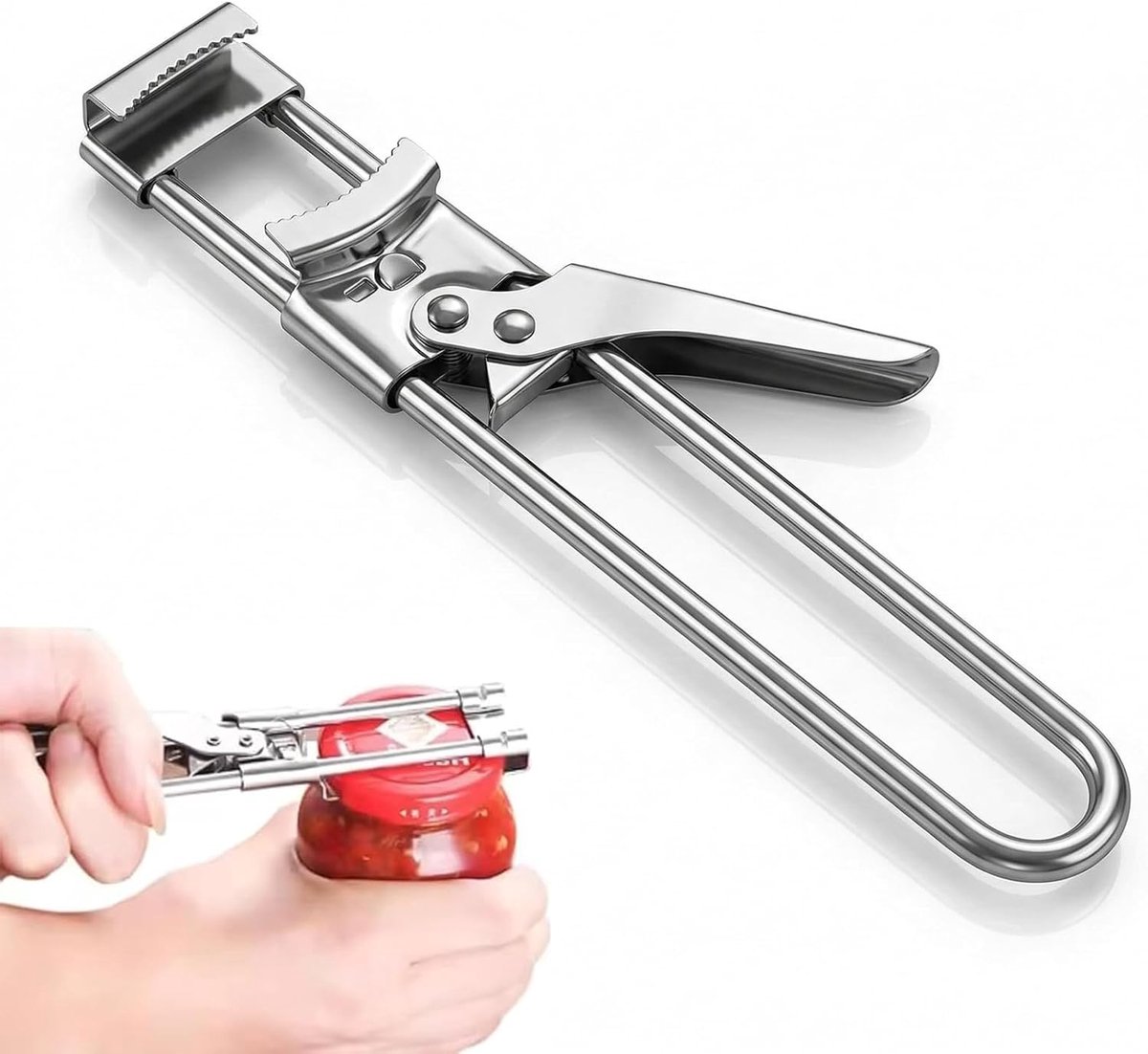 Lid Opener, Stainless Steel Helper Glass Opener, Screw Lid Opener, Extra Long Lever Adjustable, Highly Non-Slip - SnelShoppen