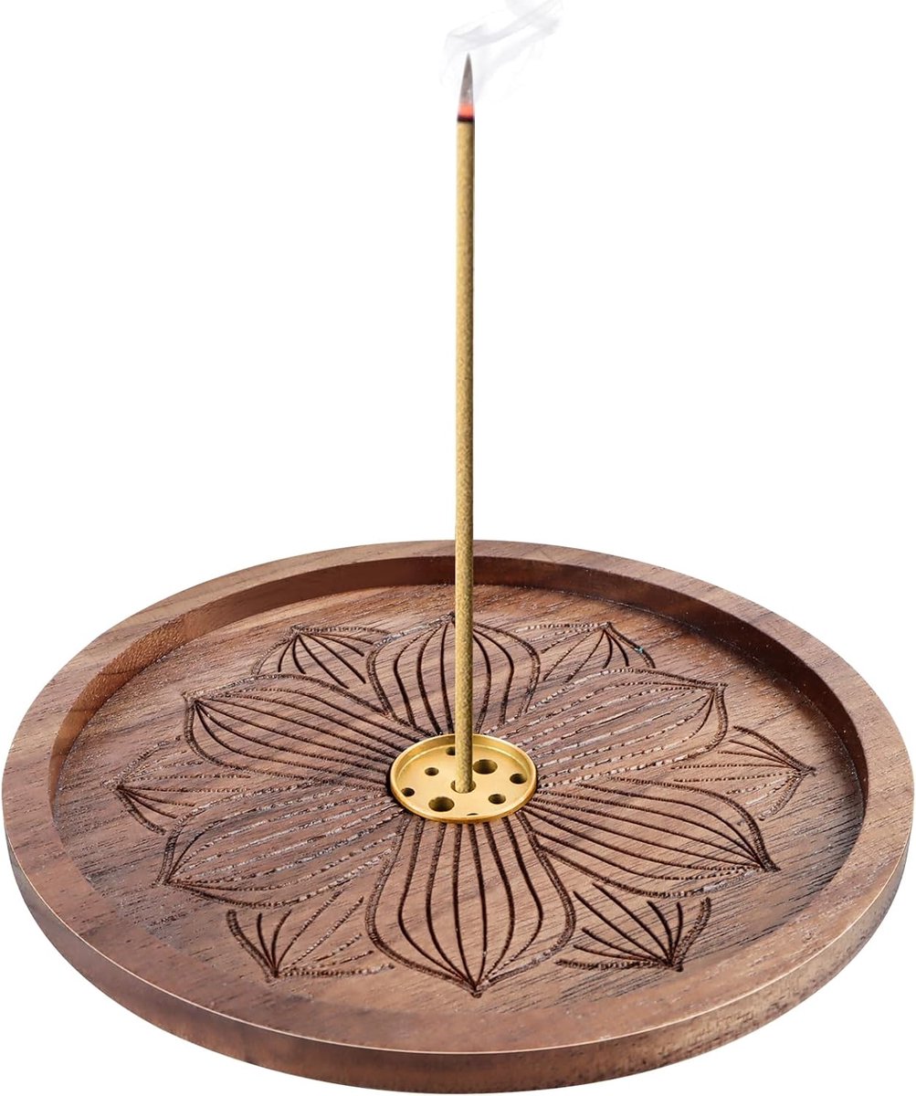Incense Stick Holder, Lotus Holder, Wood Incense Burner, Incense Stick Holder with Ash Catcher, Incense Holder - SnelShoppen