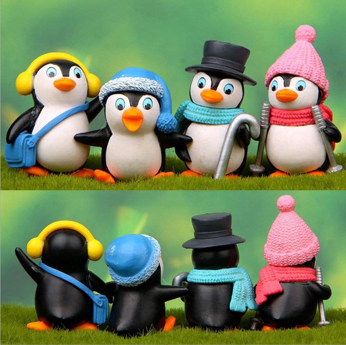 Pinguïn figuren set 8 stuks - handgeschilderd - schattige decoratie - perfect voor tuin of cake - m-winkel