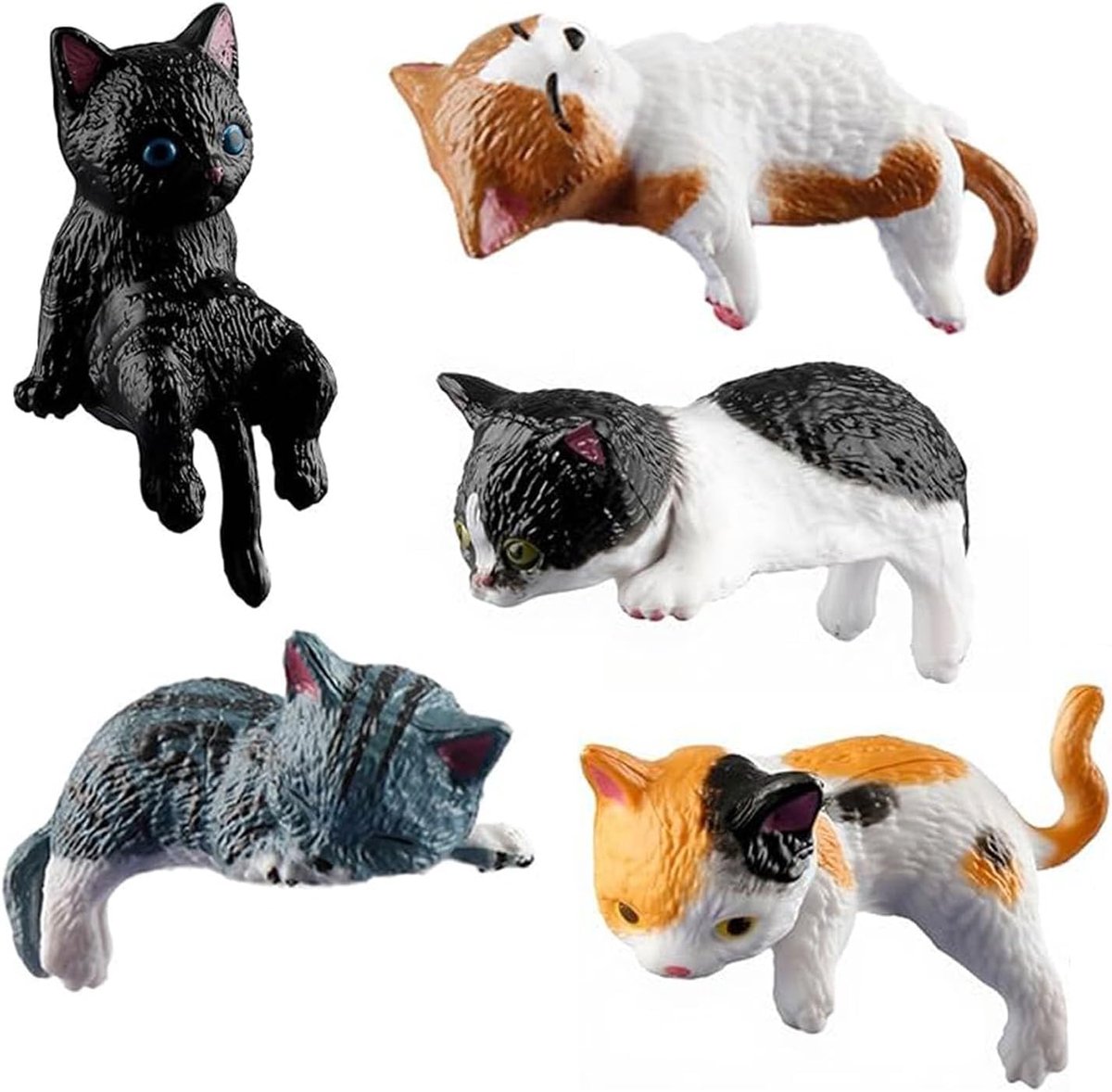 Mini kat beeldjes set van 5 - realistische miniaturen - handbeschilderd - leuk voor kattenliefhebbers - ShopVlot