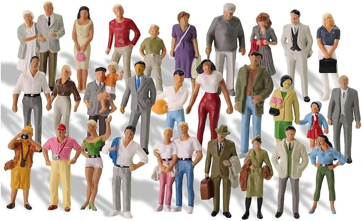 Miniatuur Figuren Set 50-delig - Schaal 1:87 - Hoogwaardige kunststof - Perfect voor modelspoorbanen - ShopVlot