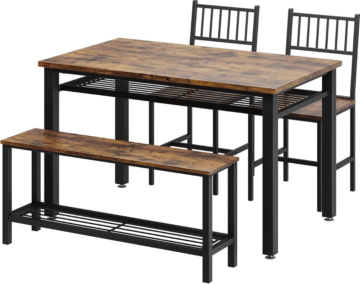 Triumpunpre - Eettafelset voor 4 personen - 4-delige set - 1 tafel met 2 stoelen en 1 bank - tafel en bank met opbergrek - voor kleine ruimte appartement