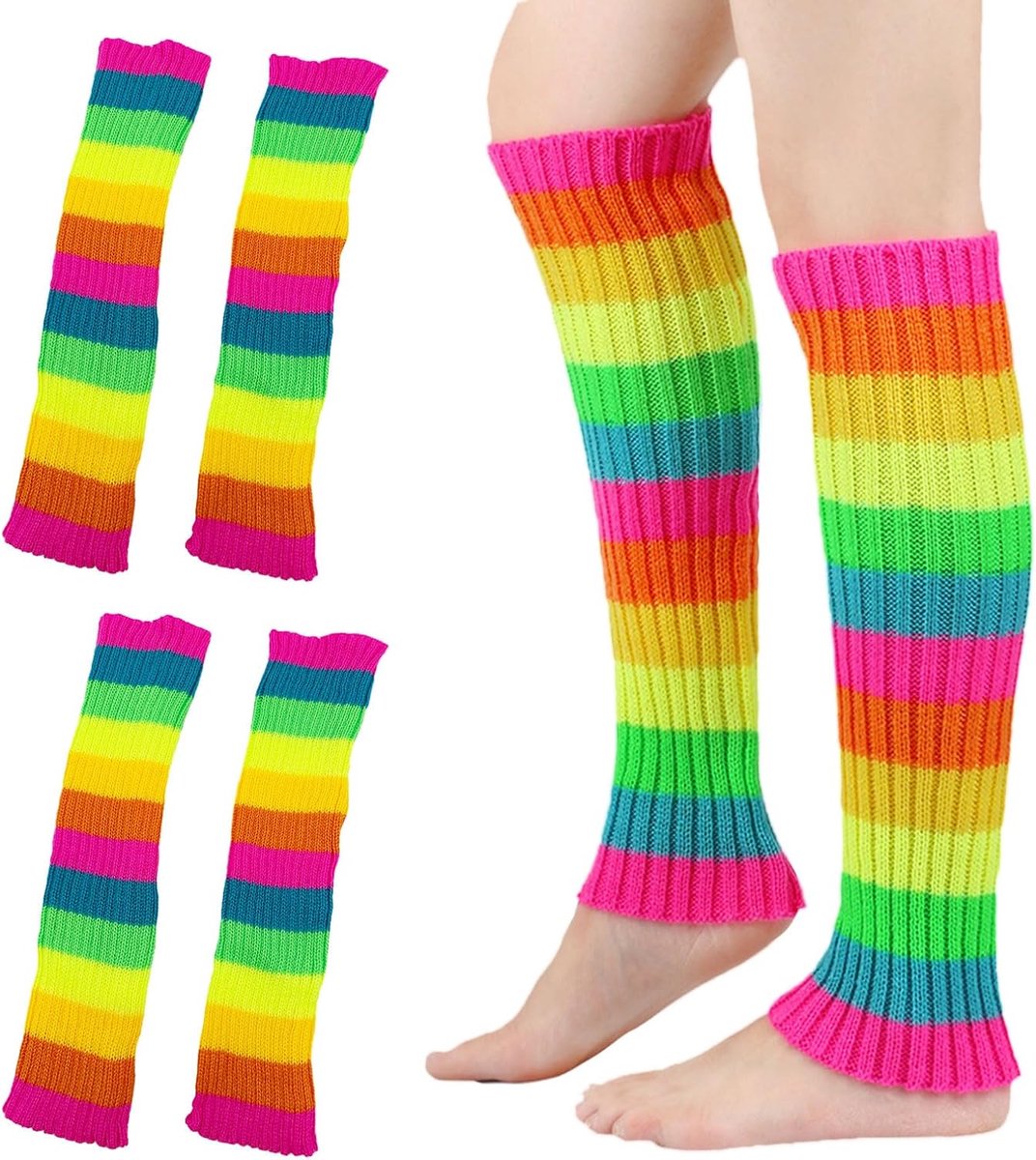 Legwarmers 2 paar - gebreid - fluorescerend neon - perfect voor feesten en dansen - ShopVlot