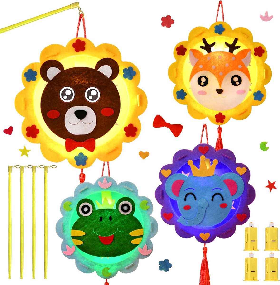 DIY lampionnen set voor kinderen - 4 verschillende ontwerpen - knutselpakket met beer, hert, kikker en olifant - ShopVlot