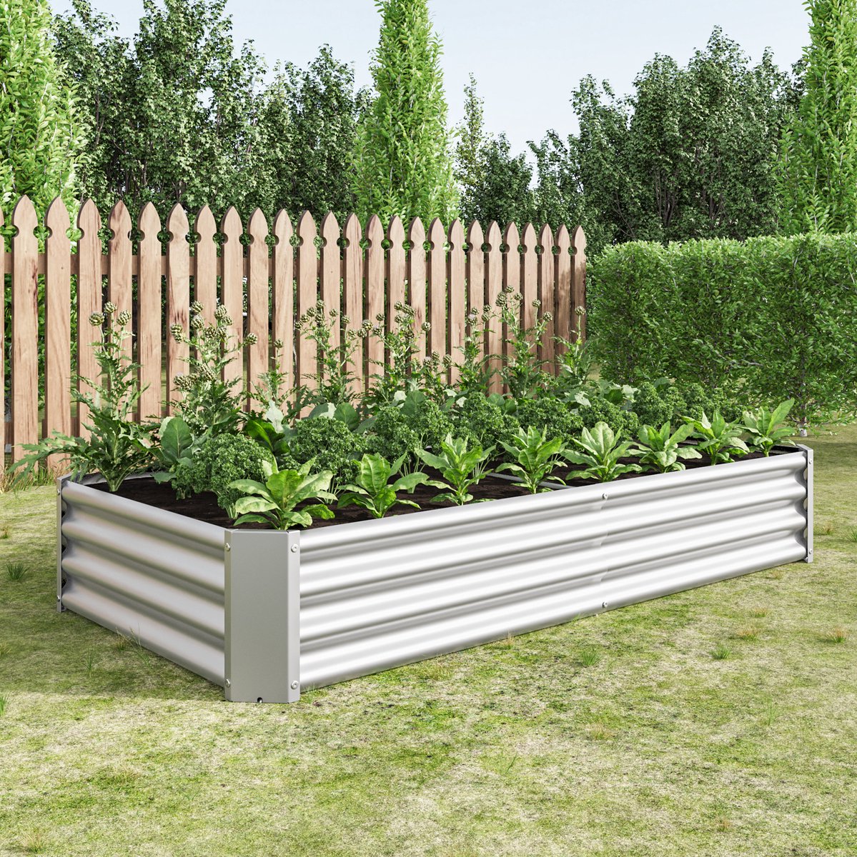 FloraGrace Hochbeet Met Open Bodem 180 X 90 X 30 Cm Van Metaal In Zilver Voor Groenten Kruiden En Bloemen In Tuin En Terras