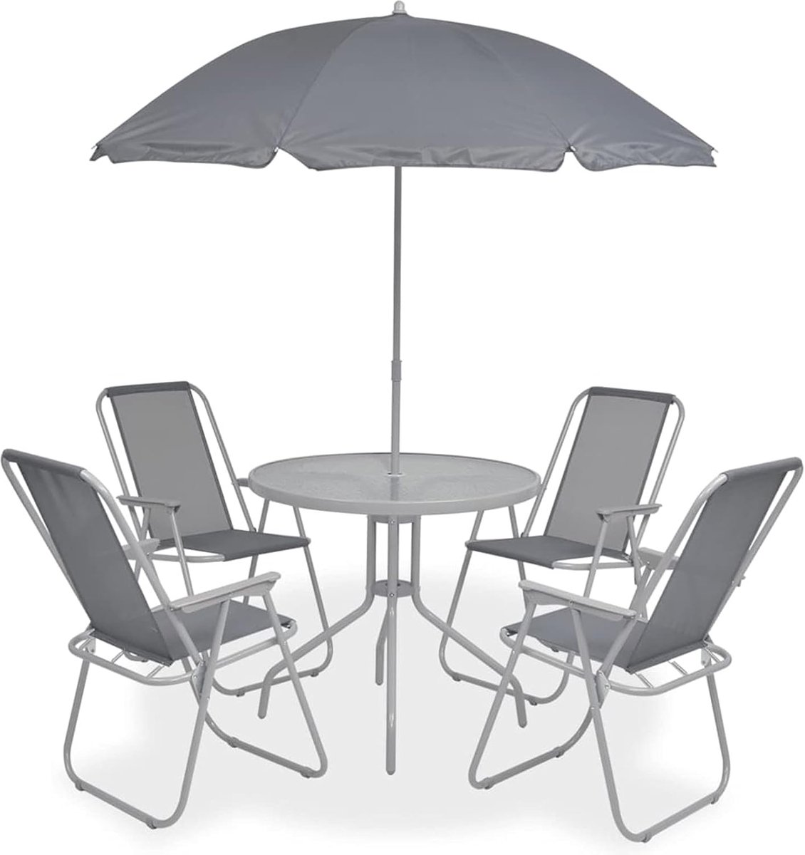 6-delig van staal en grijs textiel voor de tuin, tuinmeubelen, tuinmeubelset voor buiten, meubel-43785