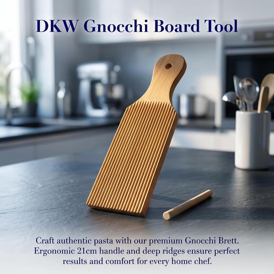 Gnocchi Board en Garganelli Stripper Set - Echte natuurlijke houten pasta-maker met diepe groeven en walspinnen - Handgemaakte Italiaanse nudelgereedschap voor zelfkoken thuis en cadeau — afbeelding 2