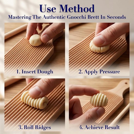 Gnocchi Board en Garganelli Stripper Set - Echte natuurlijke houten pasta-maker met diepe groeven en walspinnen - Handgemaakte Italiaanse nudelgereedschap voor zelfkoken thuis en cadeau — afbeelding 3