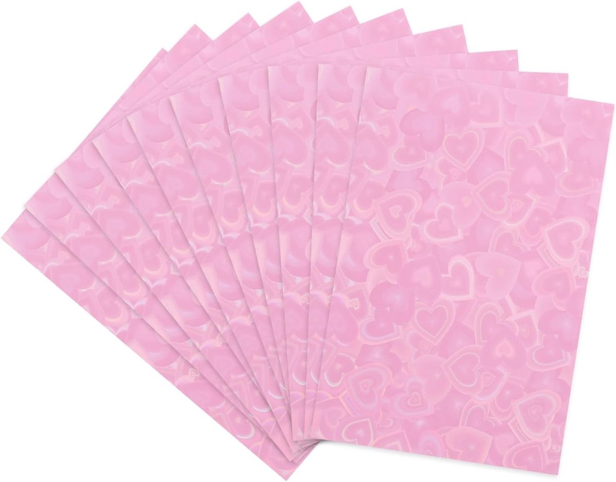 100 hoesjes voor foto's, 8,9 x 3,8 cm, van kunststof in hartvorm, van kunststof, kaartenhoezen met lasereffect voor Kpop, foto's, kaartmaten, roze