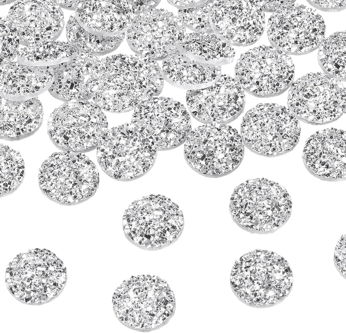 60 stuks strass-steentjes met platte achterkant, druzy kristal, ronde diamanten, hars randen, kralen, edelstenen voor het maken van sieraden, hangers, doe-het-zelf accessoires, zilverkleurig