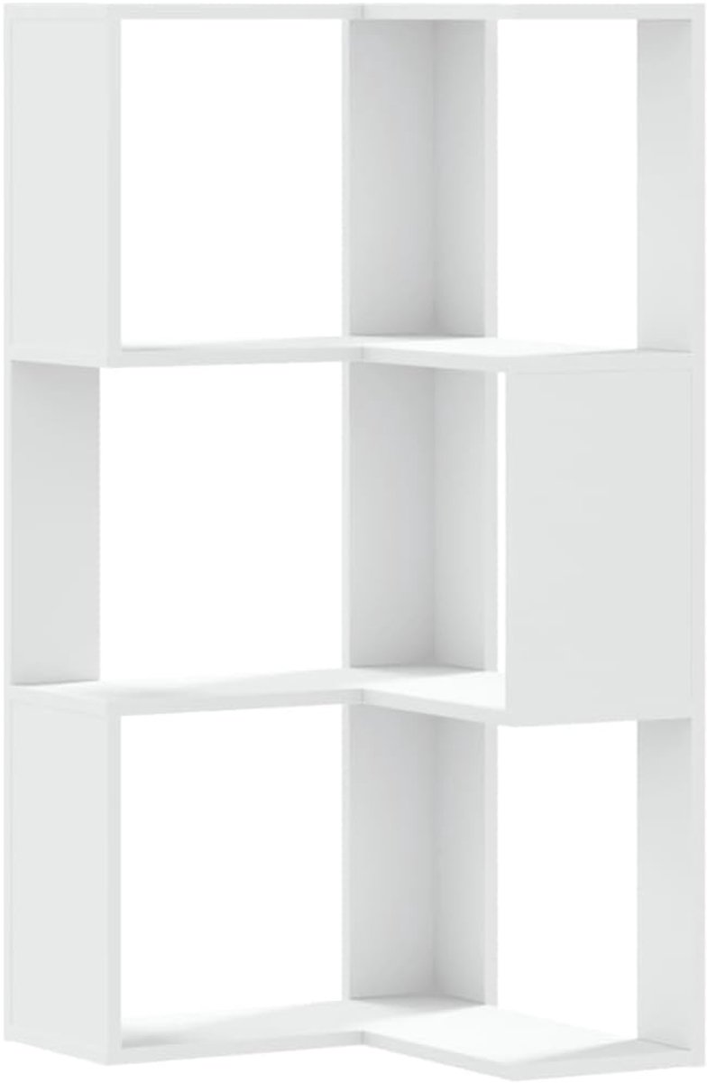 Wit, houtmateriaal, 3 planken, 50 x 50 x 102 cm, ruimtebesparende hoekboekenkast met stabiele planken voor boeken, decoratie en planten, inclusief