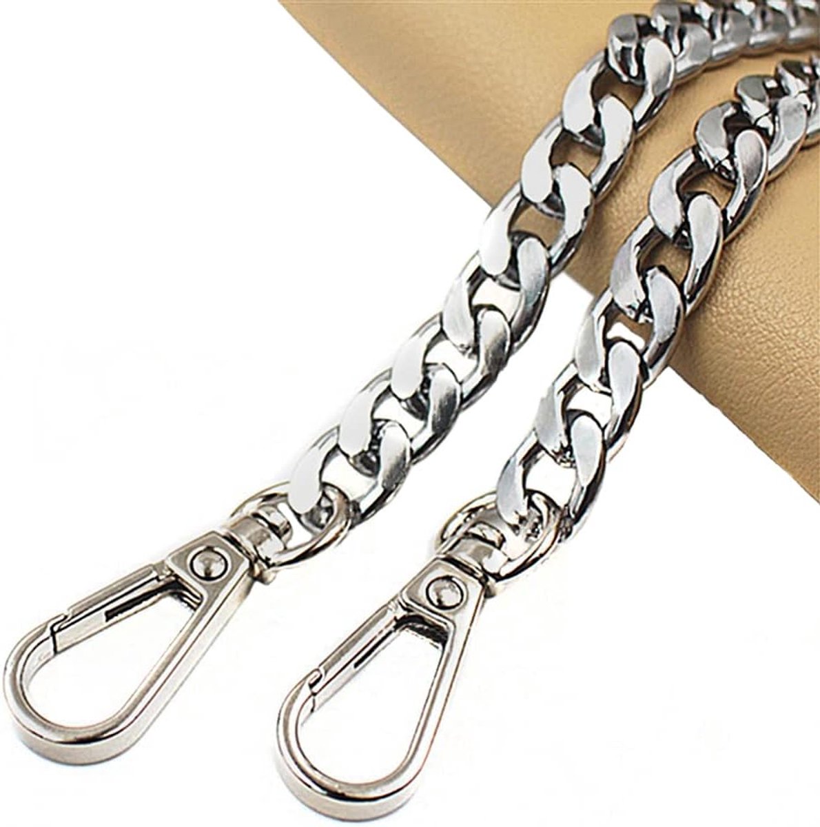 Metalen ketting, schouderriem, breedte 9,5 mm, doe-het-zelf geweven zakriem, metalen zakketting, aluminium ketting, voor handtassen, schoudertas, portemonnee, zilver, 120 cm