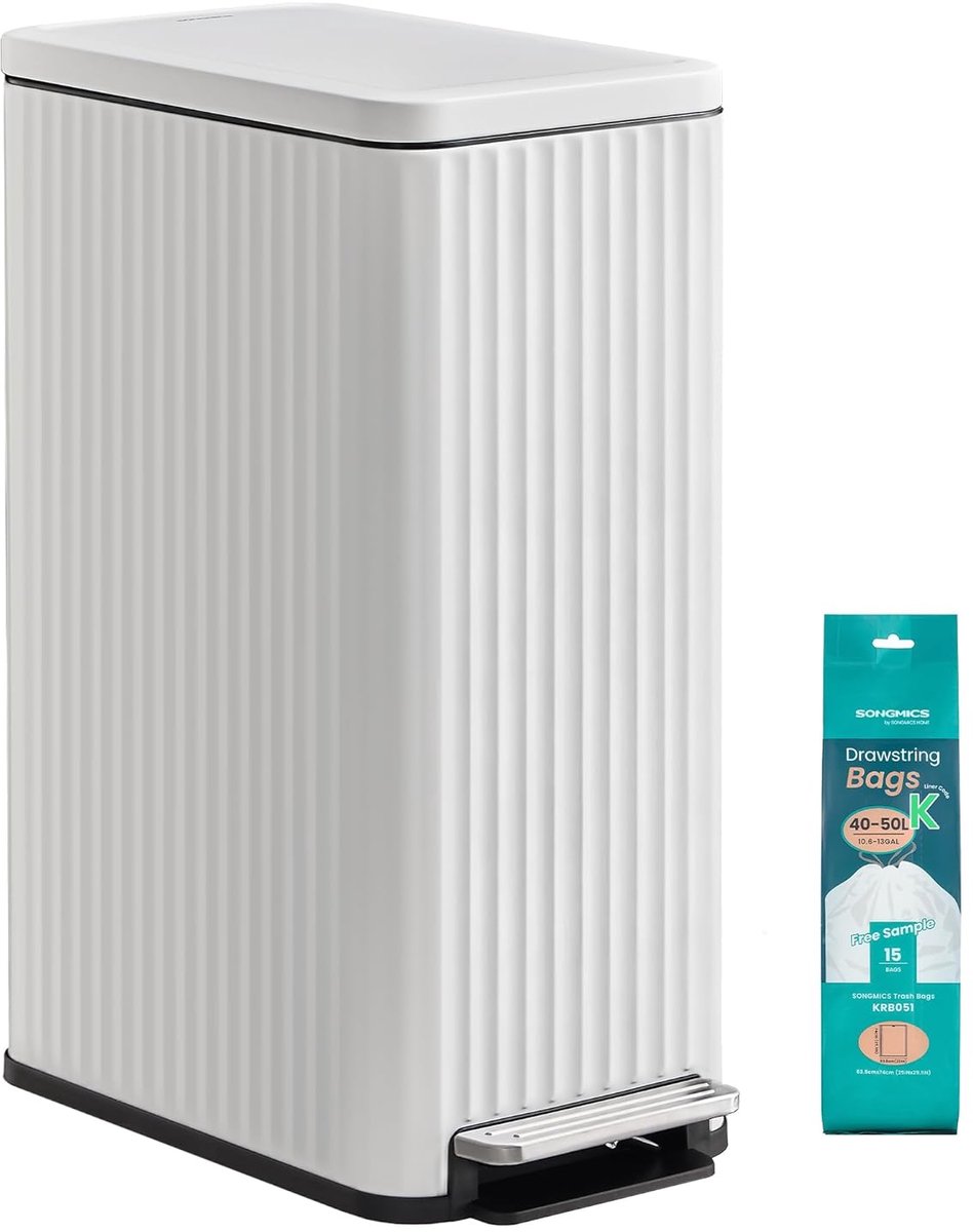 Keukenprullenbak, 50L Pedaalprullenbak, Deksel met Soft-Close Sluiting, Uitneembare Binnenemmer, Staal, 15 Vuilniszakken, Wolkenwit LTB350WZ02