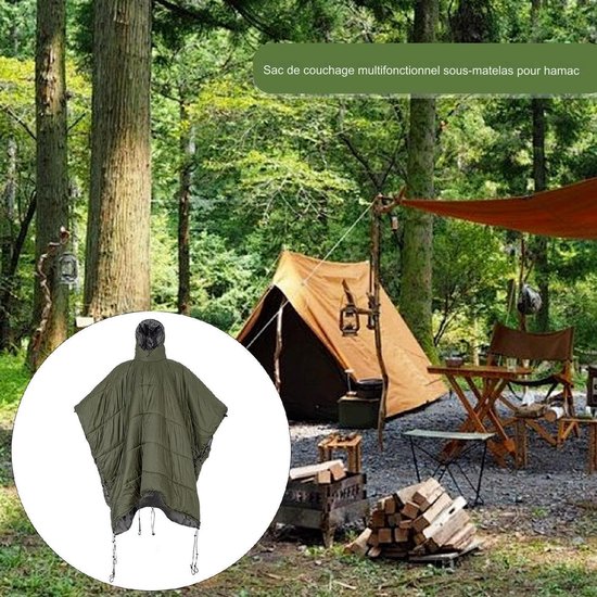 Camping Dekbed Poncho - Draagbare Slaapzak - Buitenactiviteiten - Winddichte Winterponcho - 140 x 113 cm - Groen van Camping — afbeelding 5