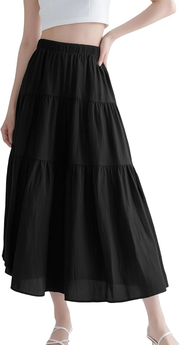 Rok Dames Maxi Rok met Elastische Taille, Boho Zomerrok A-Lijn, Wit & Luchtig