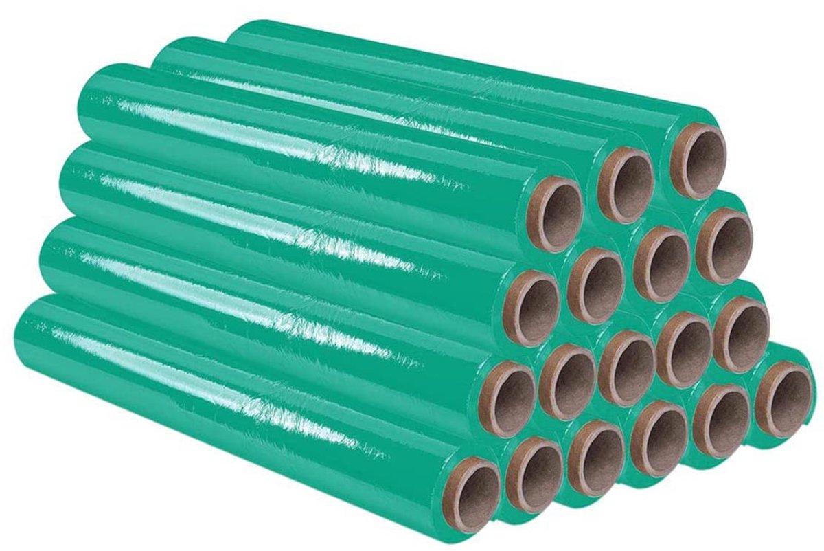 Film Verde para Embalar de 50 cm y estirable hasta 300 Metros de Longitud – Rollo de Film Elástico Manual para Embalaje Industrial – 18 unidades