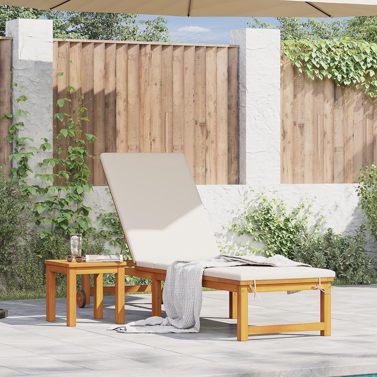 Hout acacia ligstoel met gevoerd ligvlak en verstelbare rugleuning voor balkon, terras en tuin