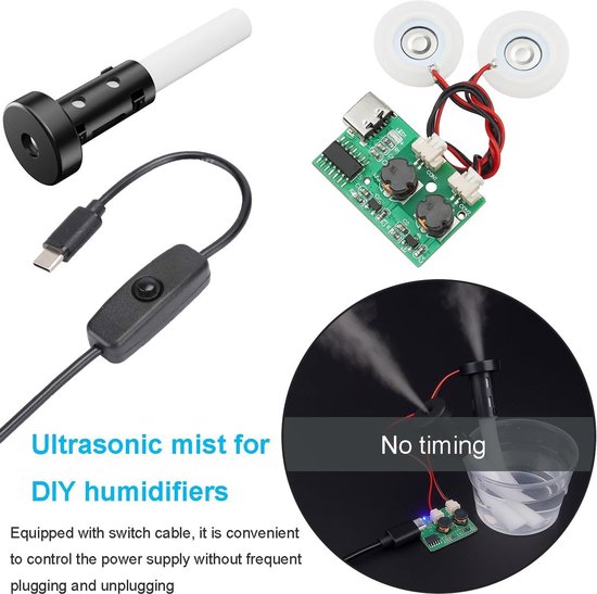 Mist Maker Kit, Dubbel mondstuk, geen schakelaar, geen timing DIY Fogger Sproeier Module Vervanging Set, met USB-kabel met AAN/UIT-knop, voor desktop watertanks — afbeelding 2