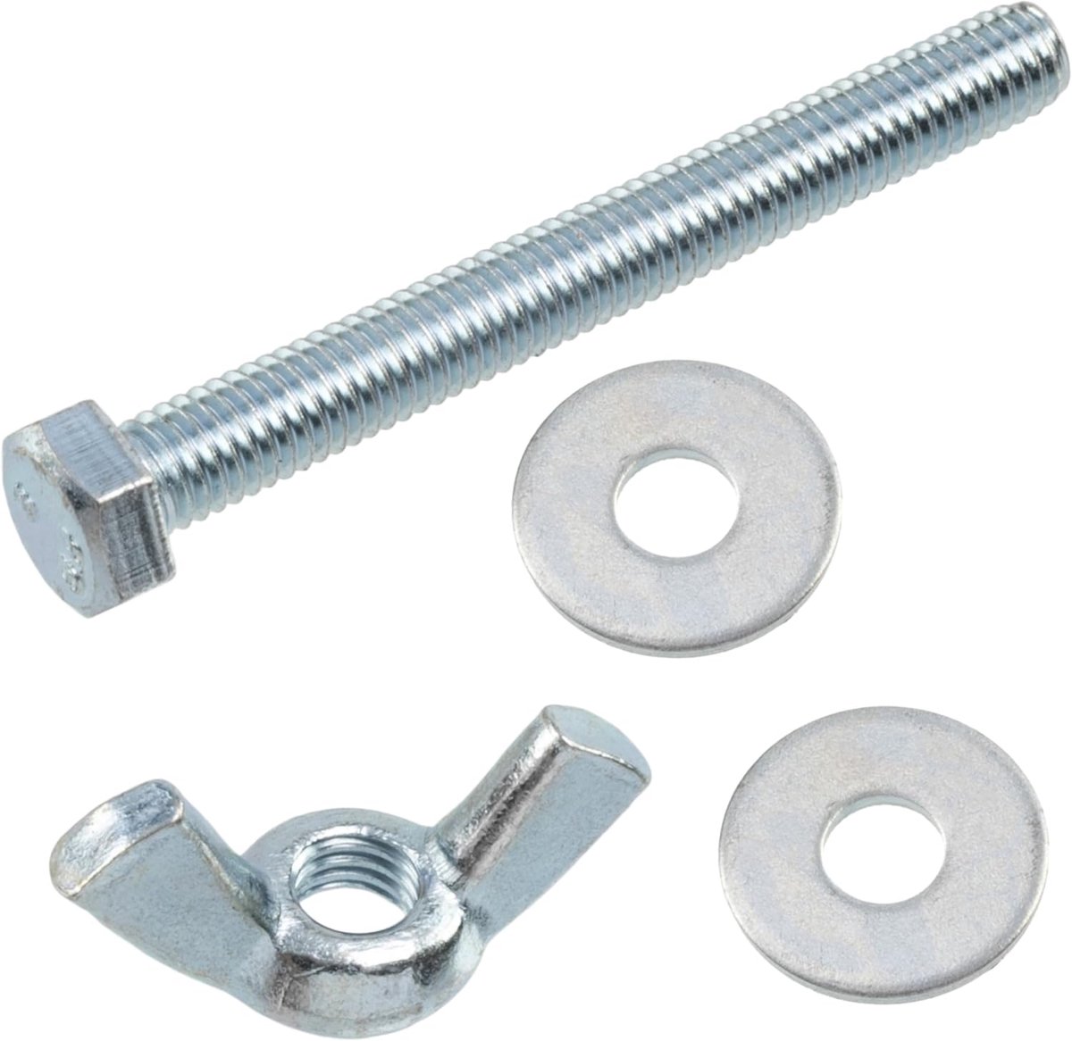 - Set van 25 M5 vleugelmoeren + 50 brede platte ringen voor M5 schroeven + 25 M5x45 mm zeskantbouten - staal