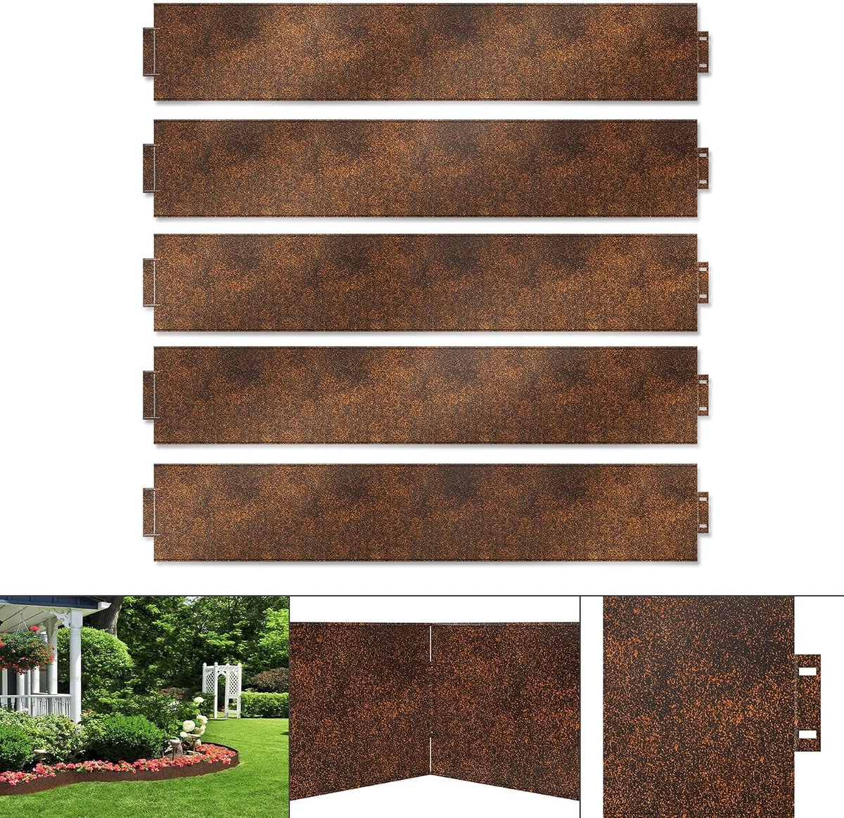 5 m gazonrand, metalen bloembedrand, gegalvaniseerde maaikant, 5 stuks, flexibele palissade, perkomranding voor tuin, border, fruittuinen, bloembed, groenteteelt per stuk (l x h): 100 x 18 cm