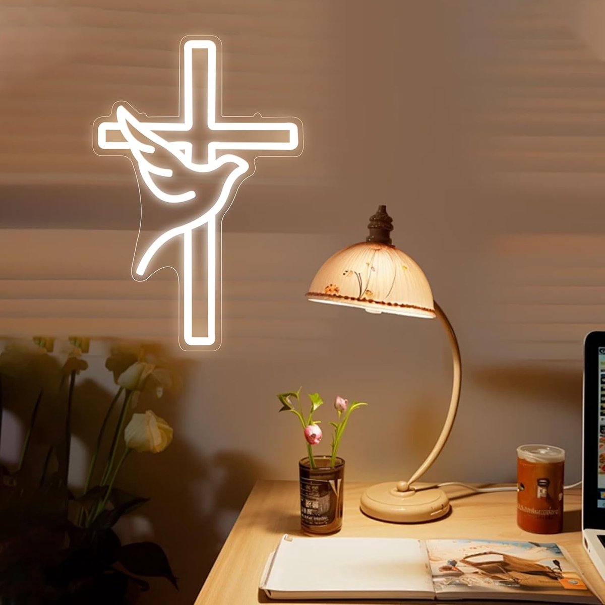 Kruis-neonbord voor wanddecoratie, vredesduif, neonlicht, dimbaar, led-paaskruis, lichtbord voor slaapkamer, thuis, kamer, festival, feest, bruiloftsdecoratie