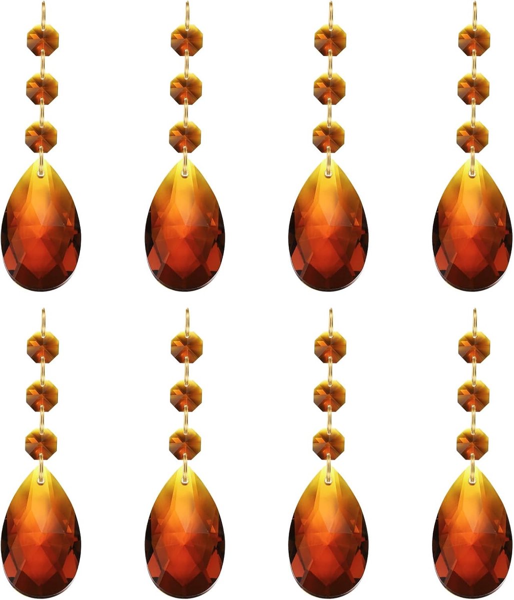Traanvormige kristallen kroonluchter, 8 stuks 100 mm lengte prisma's deel donker amber