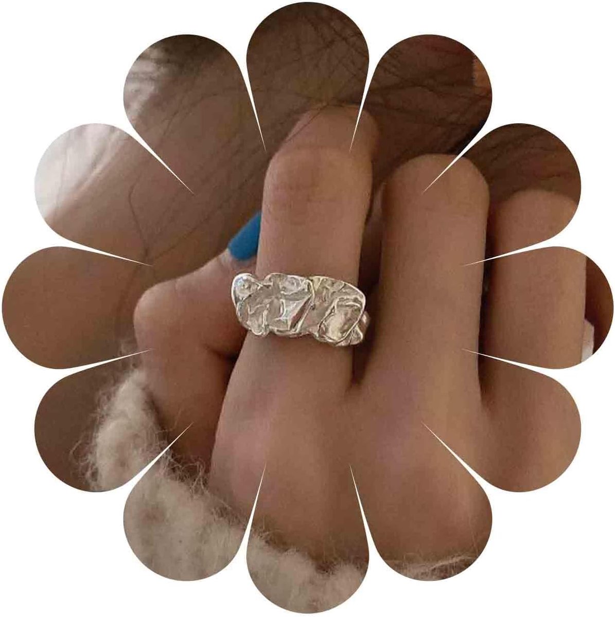 Punk zilveren vouwring - breed, verstelbaar, onregelmatig, statement ring - zilver, voor vrouwen