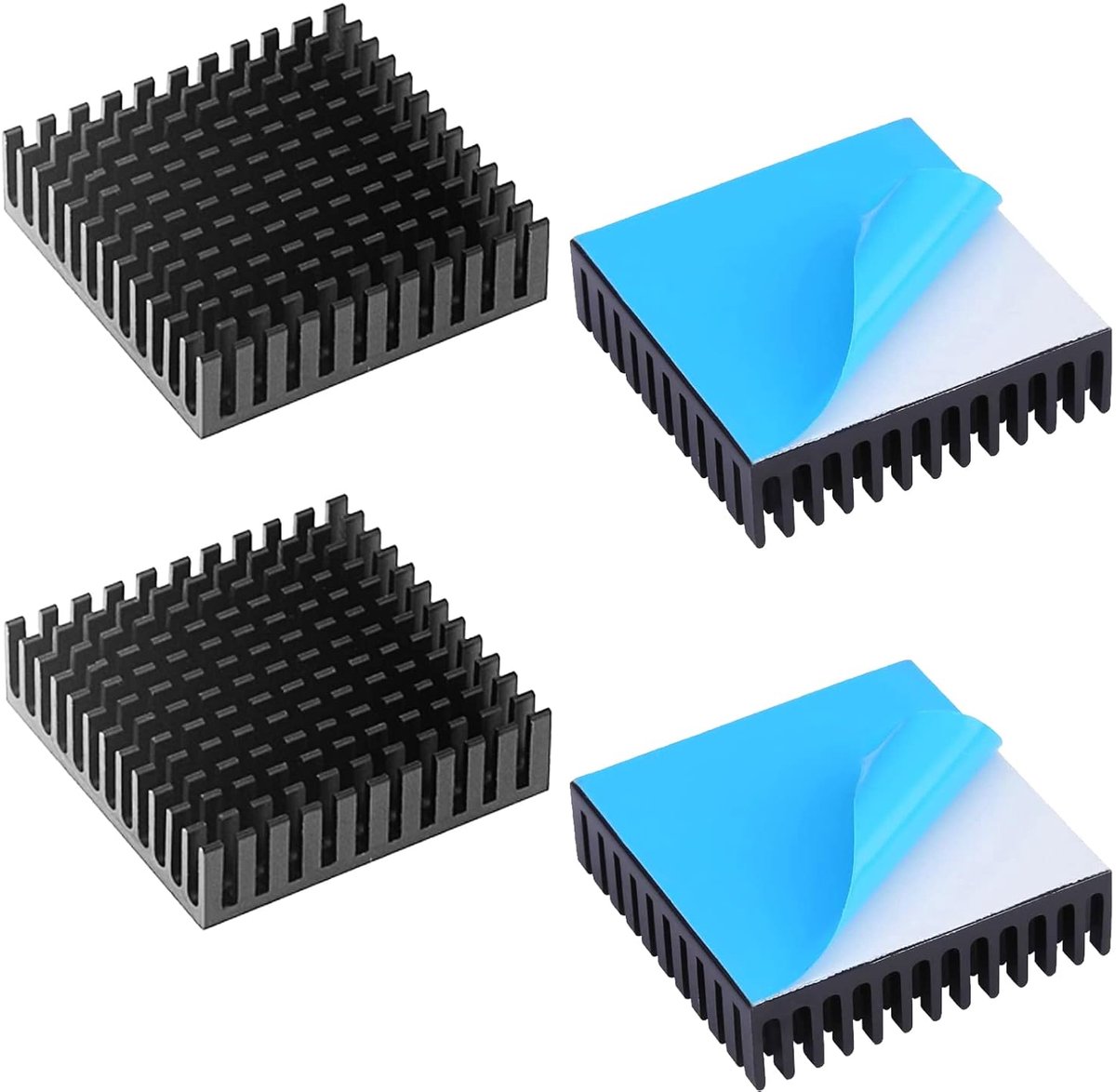 4 stuks koellichamen, aluminium heatsink 40 x 40 x 11 mm, koellichaam met plaksticker, zwarte gebroken sleuf, koellichaam voor computerhosts, 3D-printers, routers, servers enz.