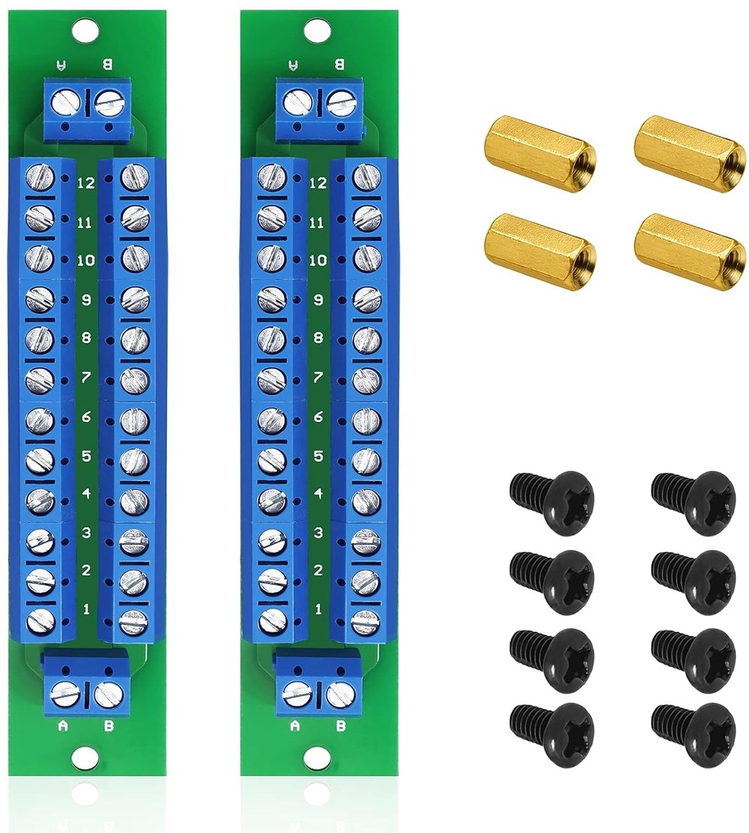 Distribution Board Kit, 2 x 12 posities dubbele bedrading stroomverdeler verdeler printplaat 2 ingangen 2 x 13 uitgangen voor DC AC 24V 10A