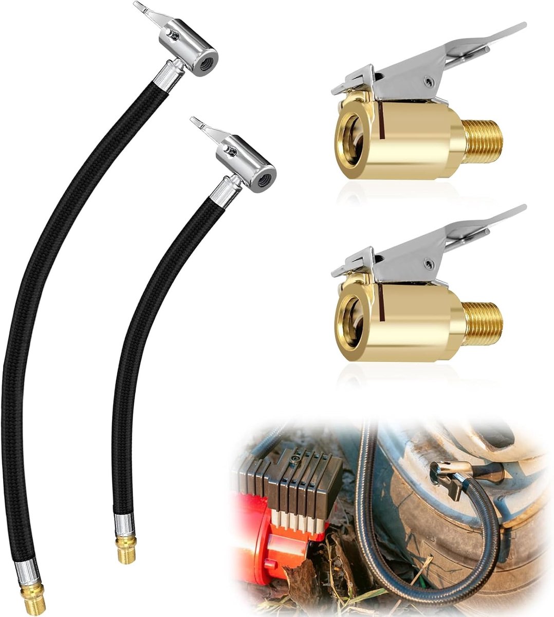 2 stuks bandenvulslang, 23,5cm/ 40cm ventielverlengset, rubberslang, autoventieladapter, luchtventielaansluitslangen voor auto motorfiets fiets, met 2 stuks 8mm autoventielhevelaansluiting