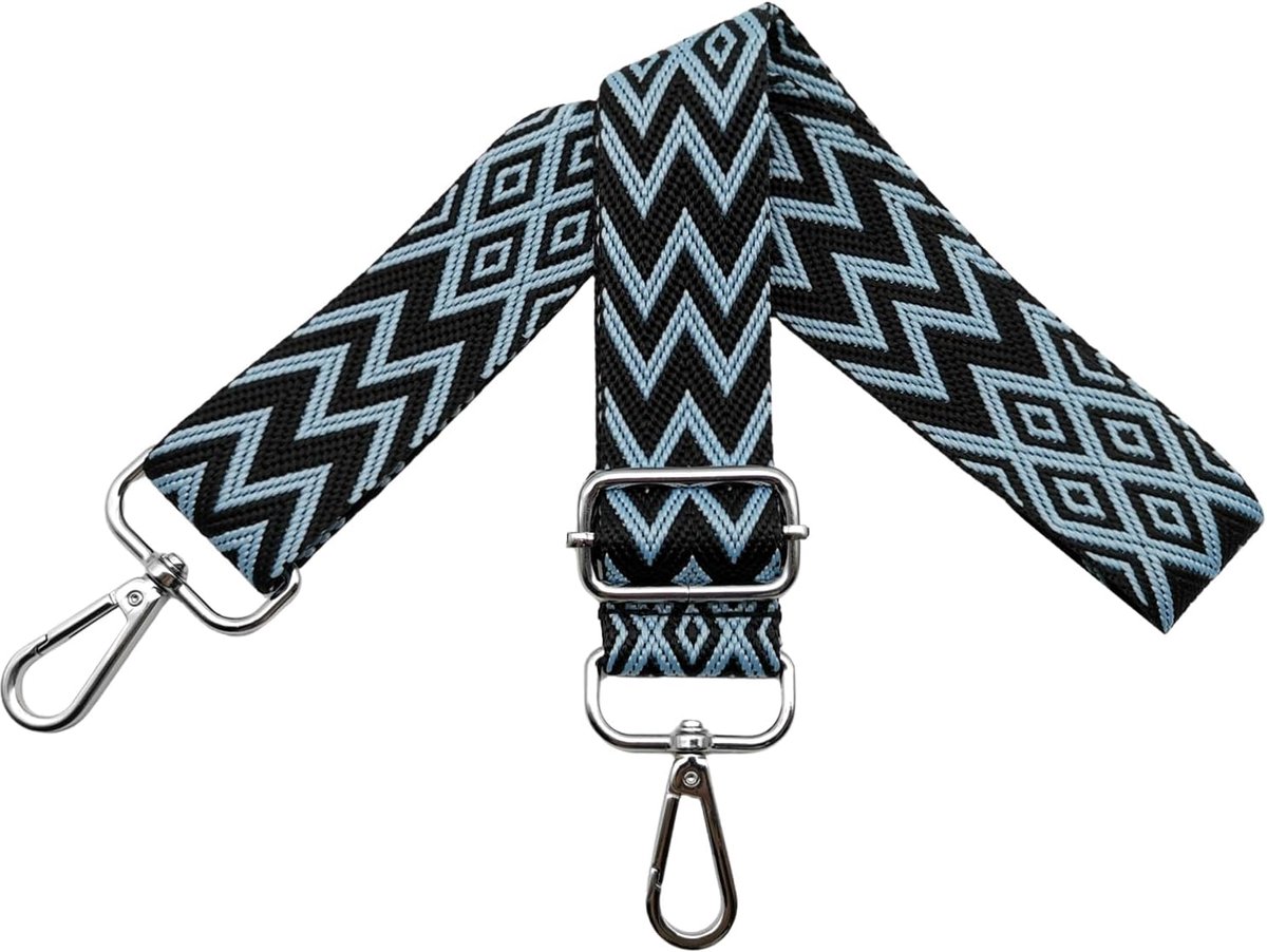 Tasriemen om te wisselen, verstelbare schouderriem voor tassen, tasriem breed, 3,8 cm, schouderriem met karabijnhaak, zilver, schouderriem voor dames, doe-het-zelf tas, zwart/lichtblauw, X28