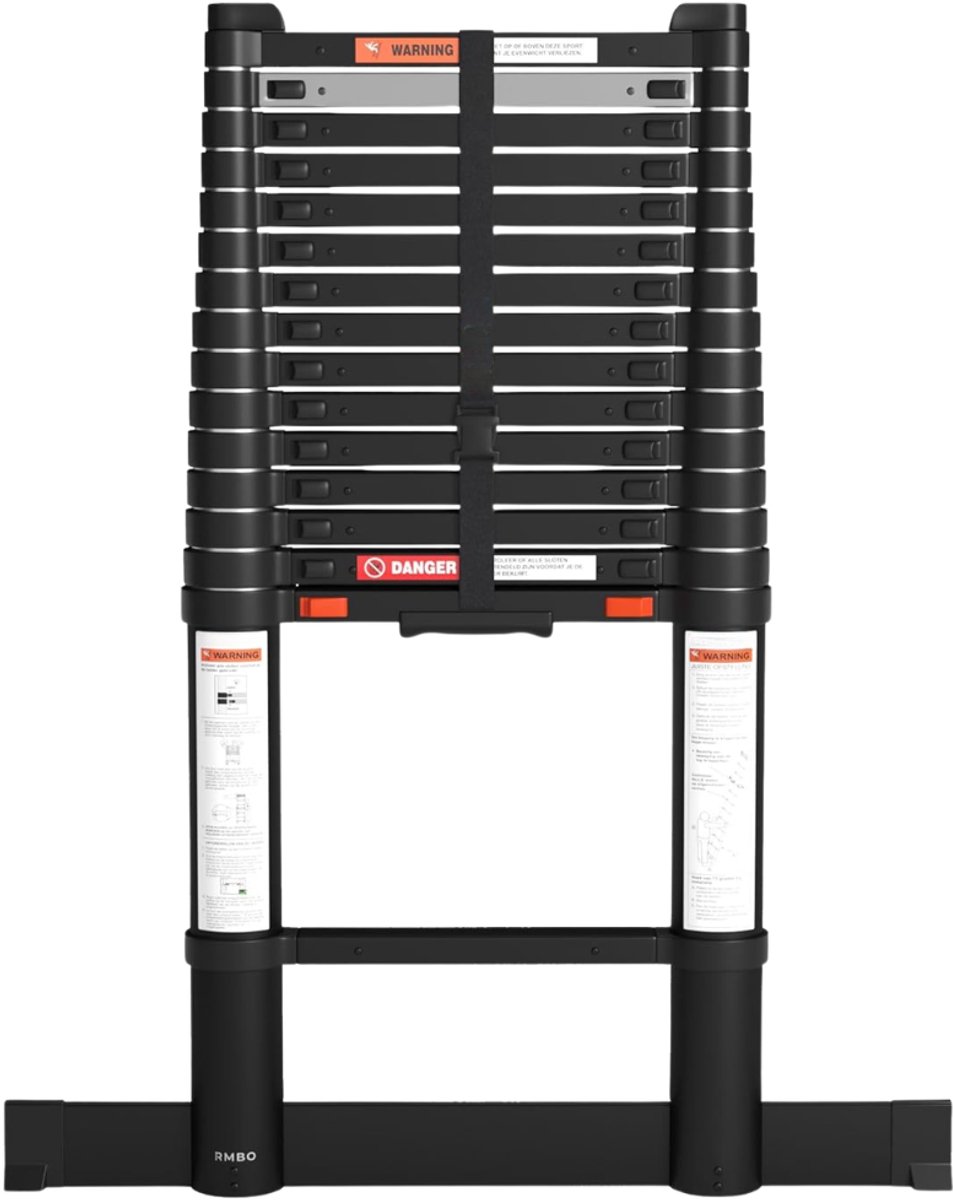 SP® Telescoopladder - 150kg Laadvermogen - Opvouwbare Ladder voor Zolders - Lichtgewicht Uitschuifladder - Zwart - 80cm x 95cm x 470cm