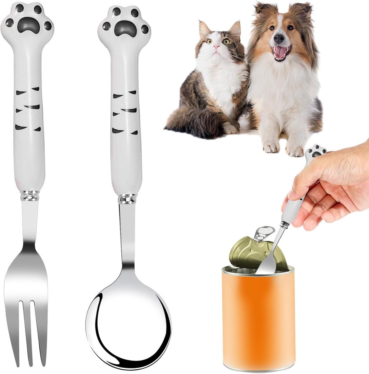 Hond en Kat Voer Maatbeker van 7 Inch, Inclusief Lege Verpakkingen, Ideaal voor Droog en Nat Voer, Met Lepel en Vork voor Huisdieren
