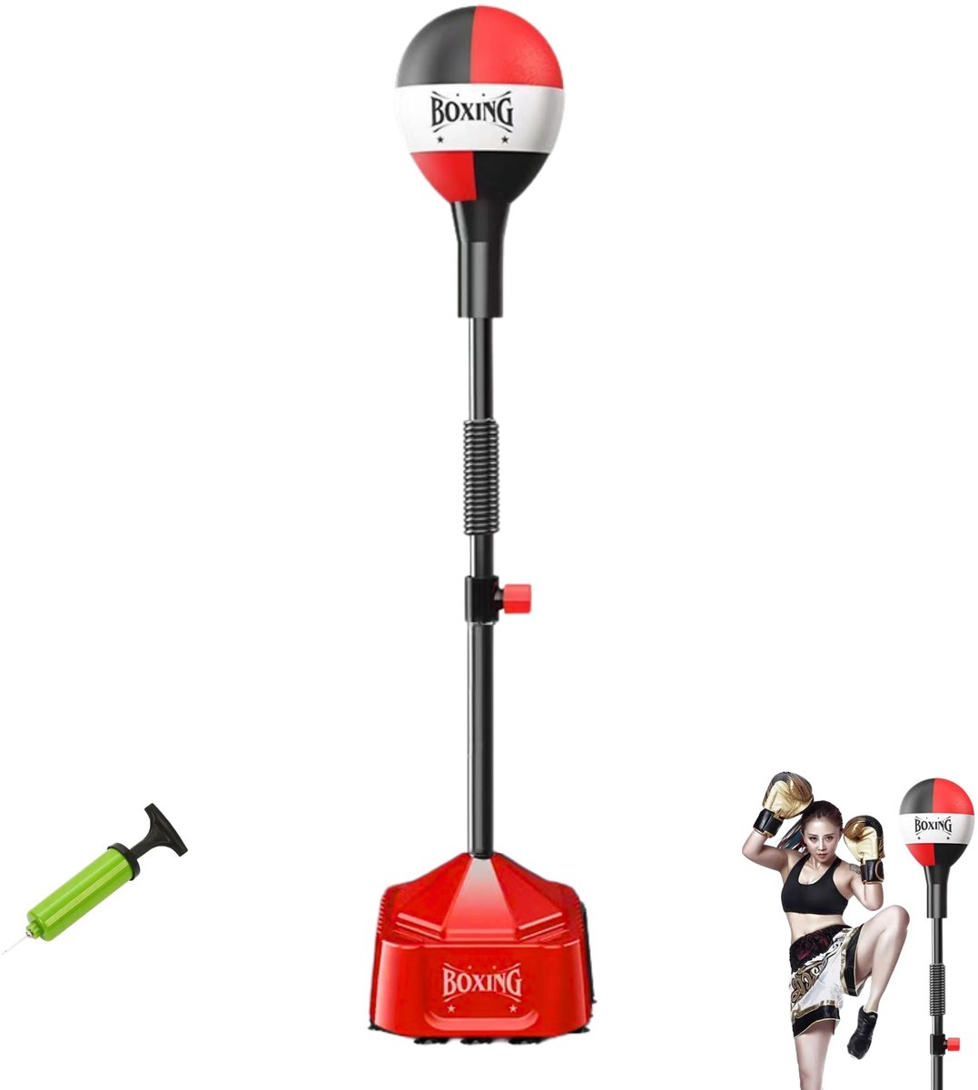 SnelShoppen - Staande Boksbal met Verstelbare Standaard 120-160 cm, 360° Terugvering, 12 Zuignappen, Bokszak voor Thuis Training, Fitness en Kickbokse