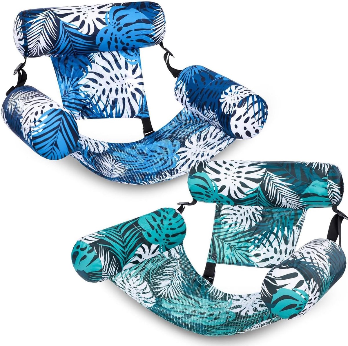 SnelShoppen - Set van 2 opblaasbare zwembadstoelen voor volwassenen met rugleuning, comfortabele zwemstoelen voor zwembad, waterstoelen voor tuin, lig