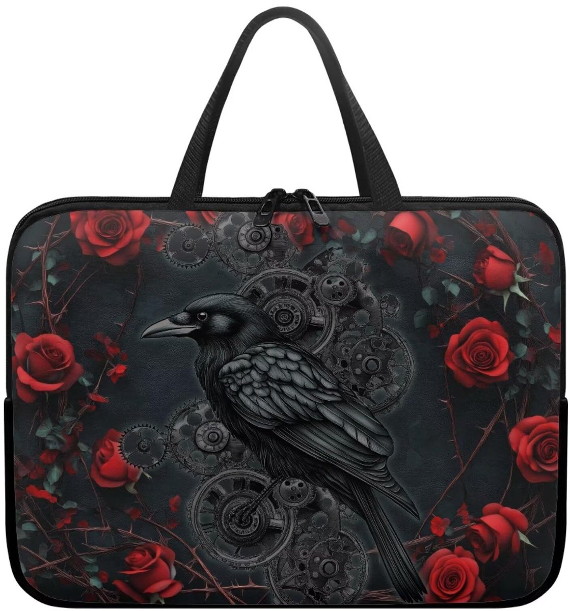 SnelShoppen - Laptophoes 10-17 Inch Waterdichte Laptoptas met Handgreep en Zak voor Vrouwen Mannen Zwart Raven Rood Roze Print Tabletbescherming Aktet