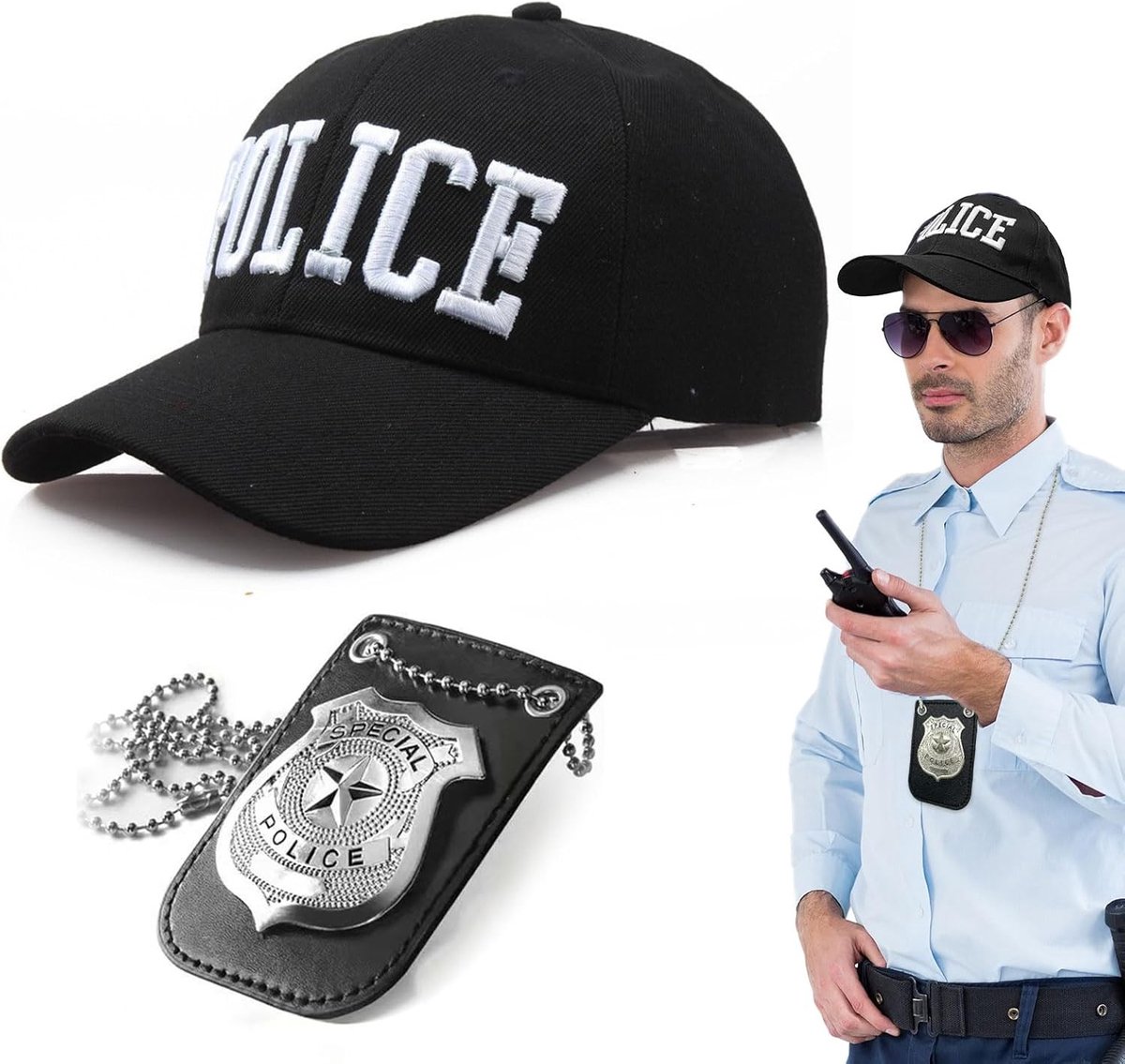 Politie Kostuum Set voor Volwassenen en Kinderen met Hoed, Badge en Accessoires voor Halloween en Cosplay