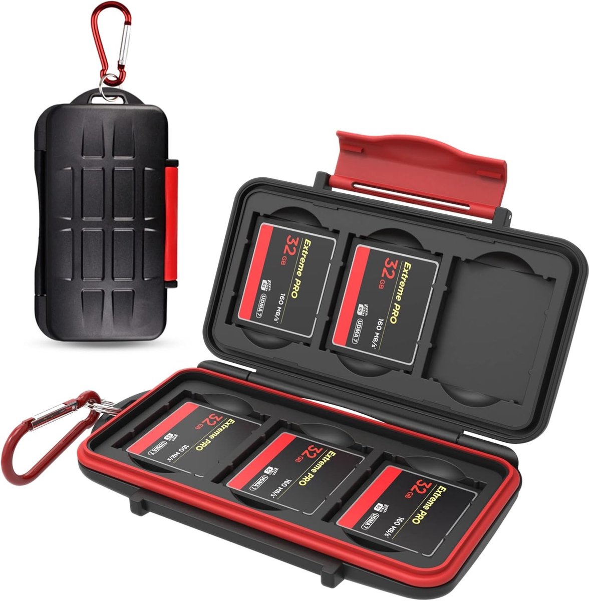 Professionele Waterdichte en Schokbestendige Geheugenkaart Houder voor CF Compact Flash - Compact en Draagbaar met Carabiner, Ideaal voor Fotografie en Videografie